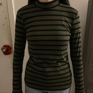 green and black stripped mock neck sweater